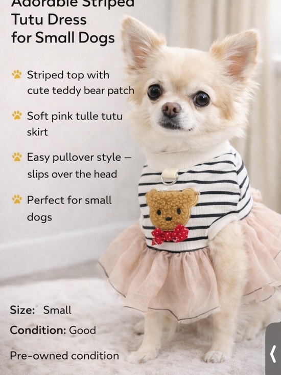 Other - Striped Teddy Bear Tulle Dog Dress - Pink Accent